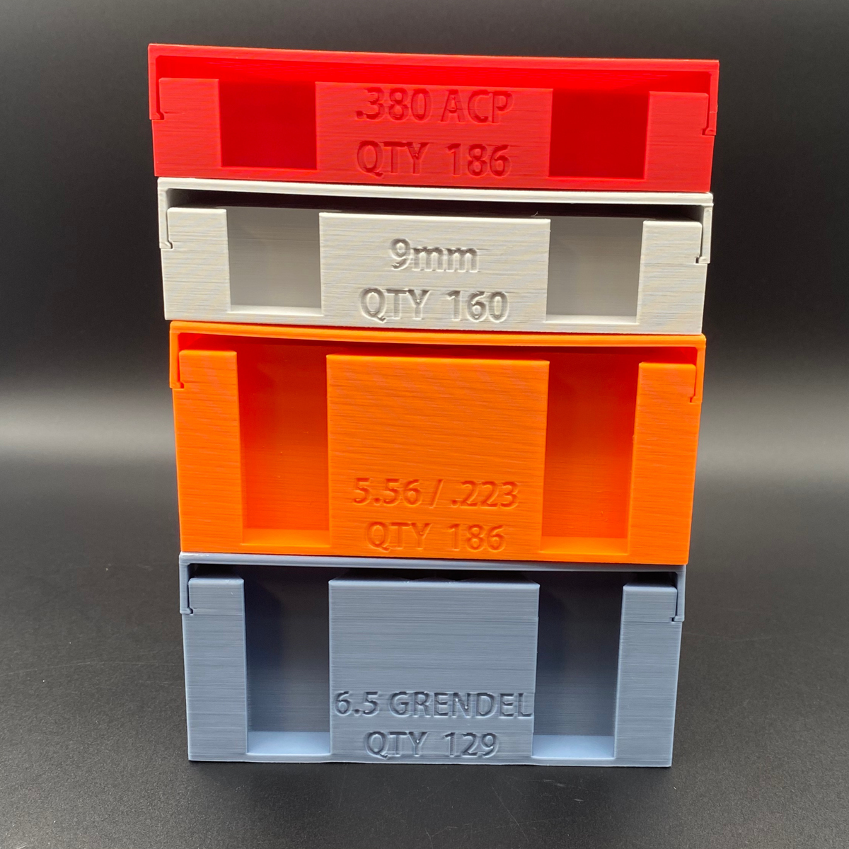 red, bone white, orange, blue gray