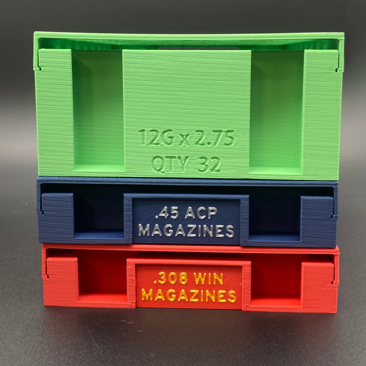 grass green, matte dark blue, matte dark red