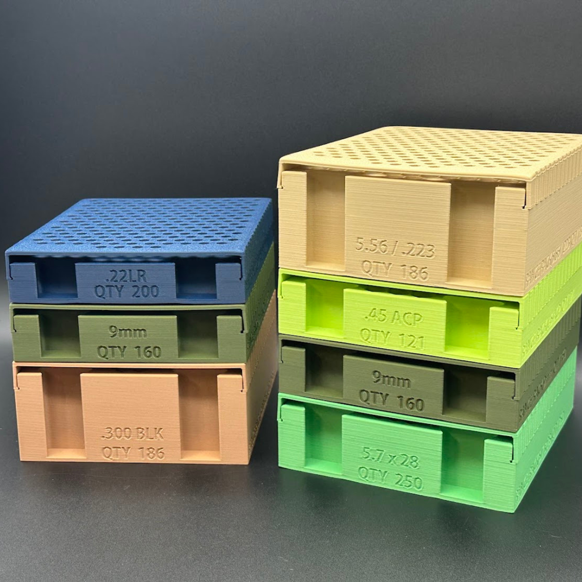 matte dark blue, matte dark green, latte; matte desert tan, apple green, matte dark green, grass green