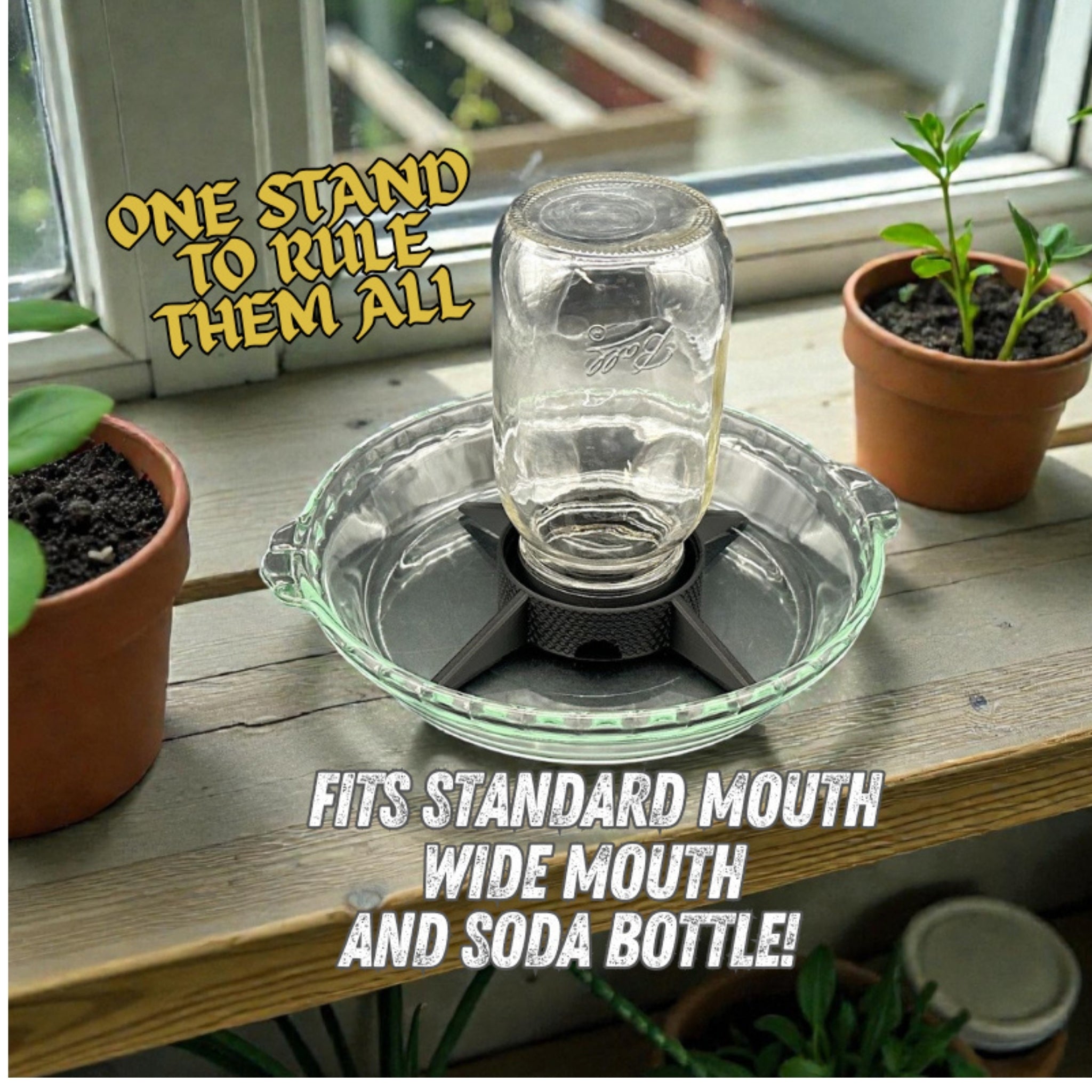 Auto-Watering Stand for Micro-green Seed Sprouting, Universal Fit for Mason Jars, Soda Pop Bottles