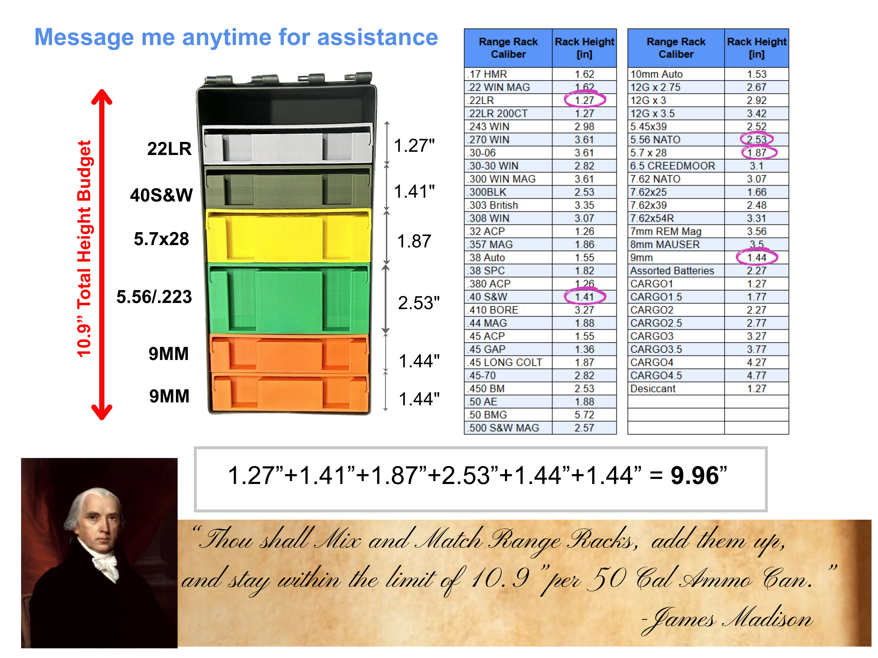 Ammo Organizer Tray for 50Cal NATO Can - The Range Rack PLUS System, 60+ Calibers and Designs