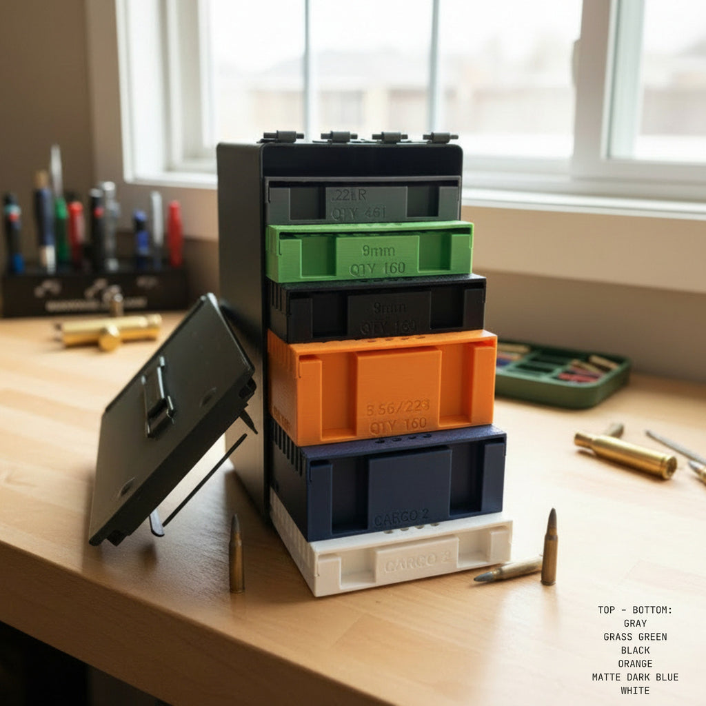 Ammo Organizer Tray for 50Cal NATO Can - The Range Rack System, 60+ Calibers and Designs