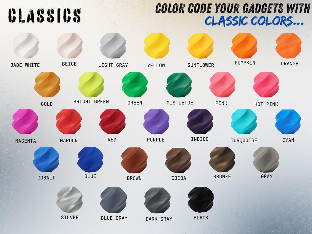 Color chart for classifying colors with names and codes on a gradient background