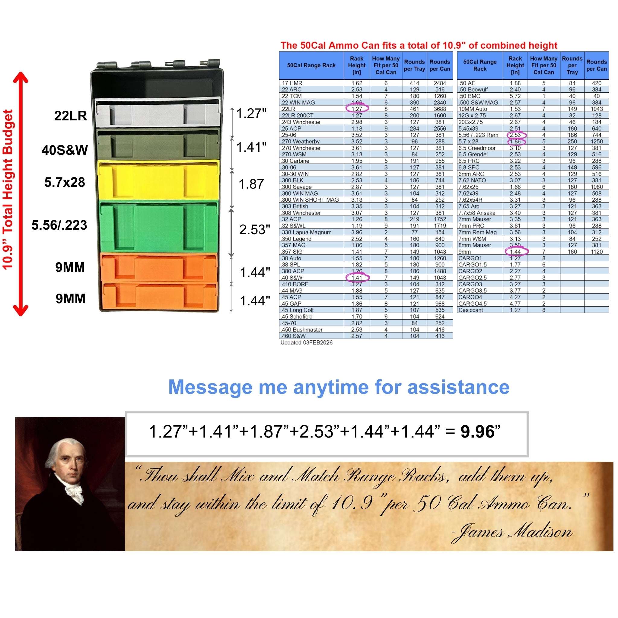 Ammo Organizer Tray for 50Cal NATO Can - The Range Rack PLUS System, 60+ Calibers and Designs