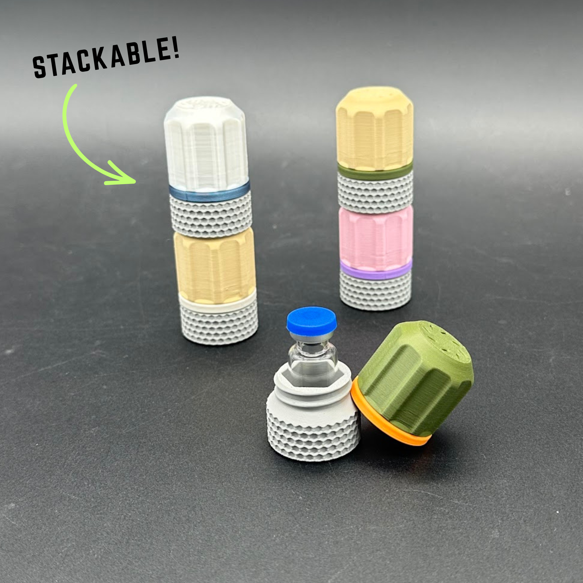 Ultra-Portable Peptide Organizer Case – Screw Top Single Vial Holder 3mL to 30mL, 2 Pack