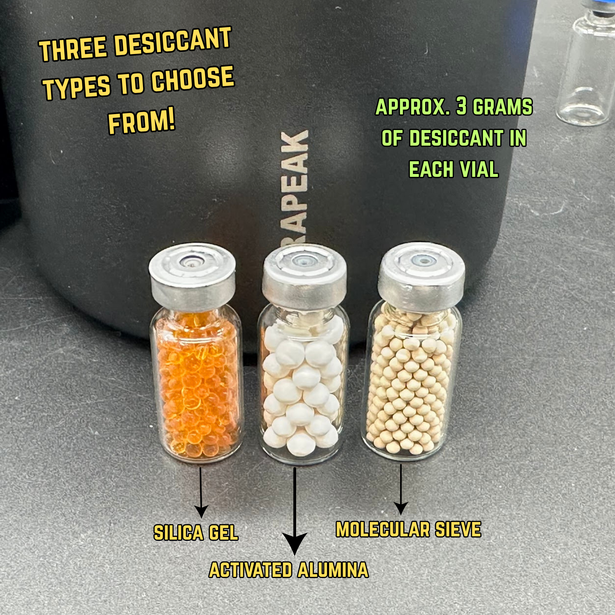 Set of 5 or 10 Desiccant Vials - Vial Dry
