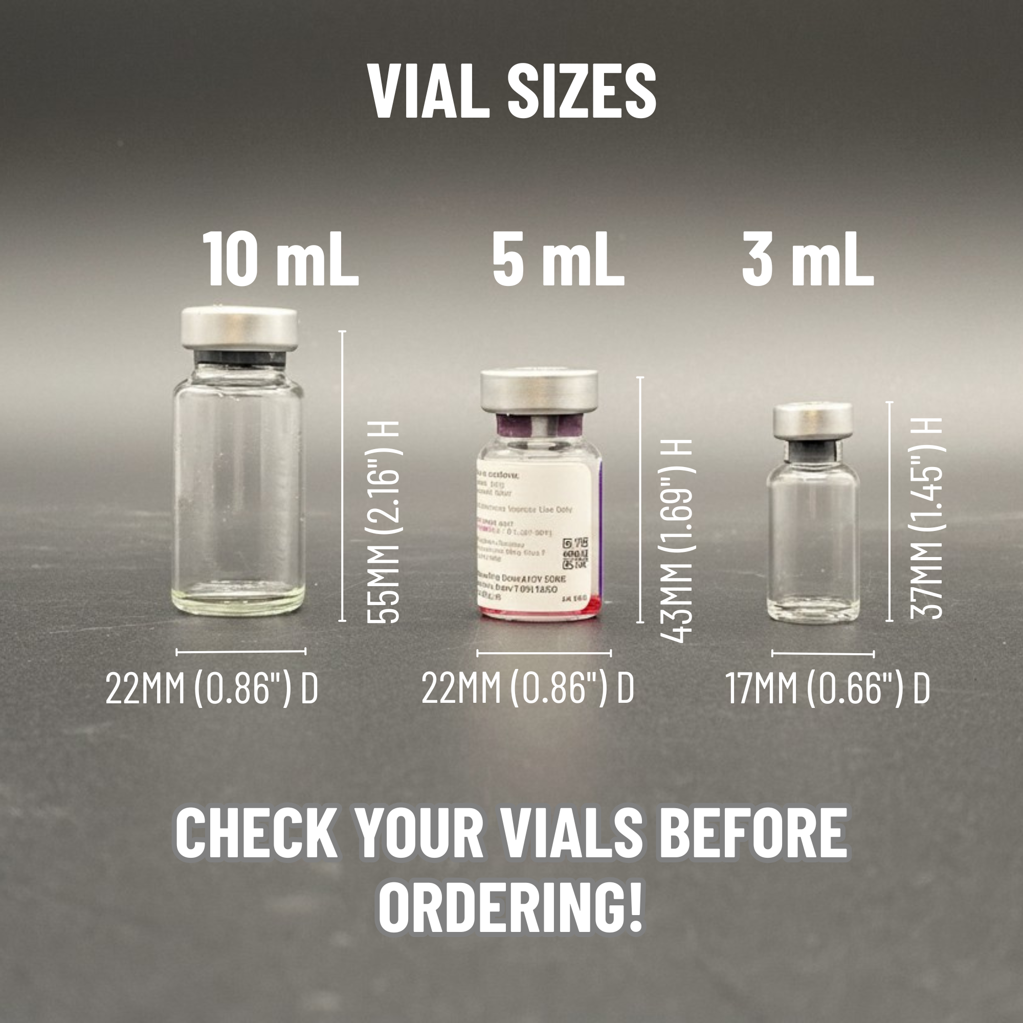 3mL - 5mL - 10mL Portable Peptide Vial Organizer Case - Any vial size