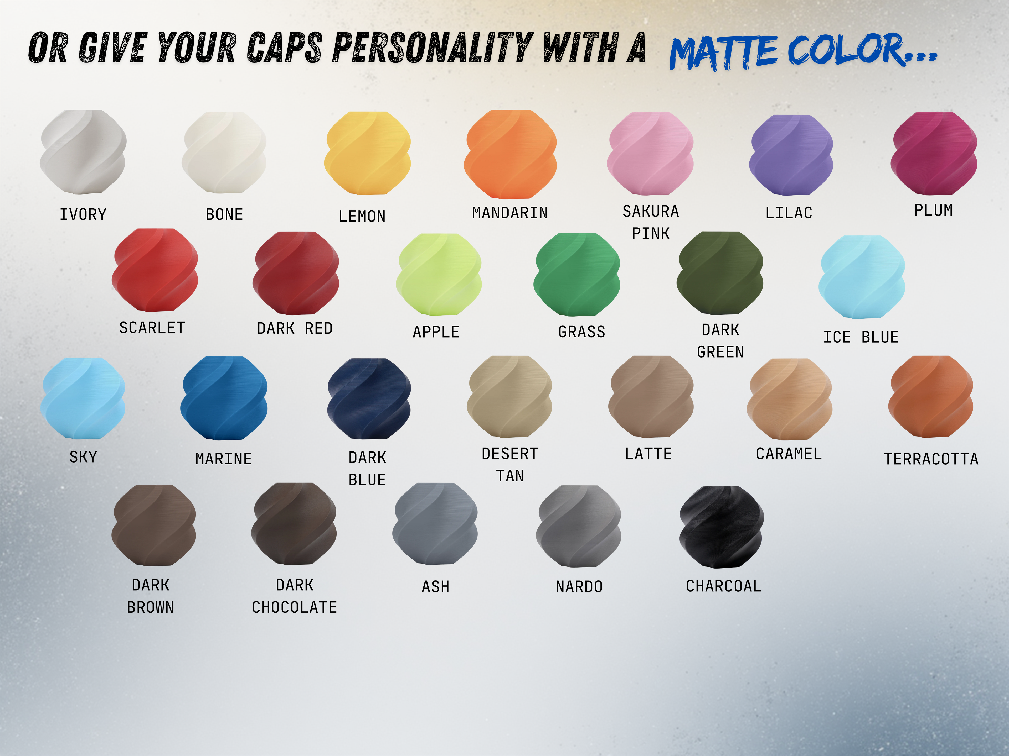 Color swatches with labels on a textured gray background