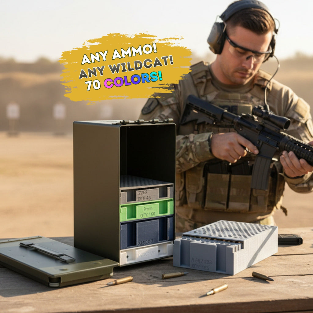 Ammo Organizer Tray for 50Cal NATO Can - The Range Rack System, 60+ Calibers and Designs